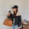 Women's Winter Lambswool Lapel Leather Jacket - Thick, Warm, College Style, Wash-Free Cotton.