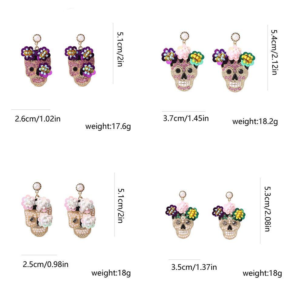 Personality Vintage Earring Rhinestone Glitter Skeleton Stud Earrings  Women