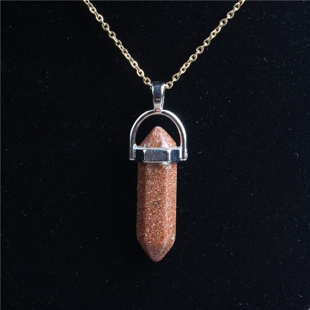 29 stil 42 cm colier din piatră de cristal naturală pilon hexagonal pandantiv cu lanț din aur din oțel inoxidabil pentru bijuterii diy bărbați și femei