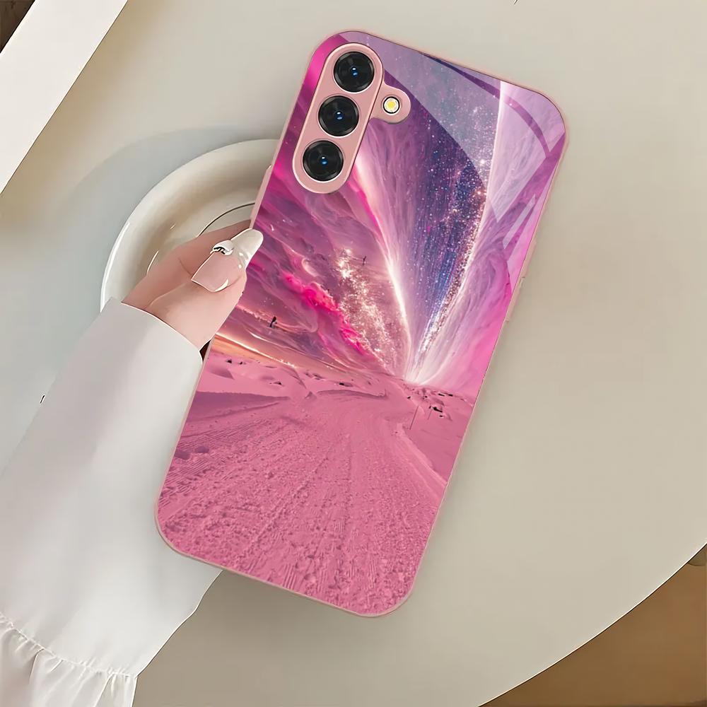 Creative pink design glass phone case suitable for Samsung Galaxy S26 S25 S24 S23 S22 S20 FE/Ultra/Plus shockproof back cover