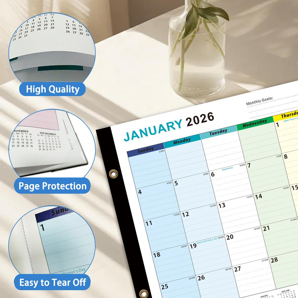 2026 Large English Calendar, 18 Month Wall And Desk Planner