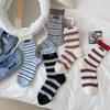 Chaussettes européennes Shuangluokou de haute valeur fines à empiler Chaussettes rayées 100% coton mi-hautes