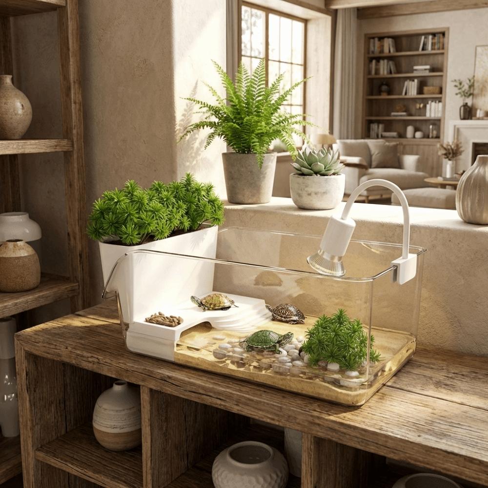 Trocken-Nass-Trennung Schildkrötenbecken Sonnenplatz Schildkröten Sonnenplattform Krabbenbecken Futterhabitat