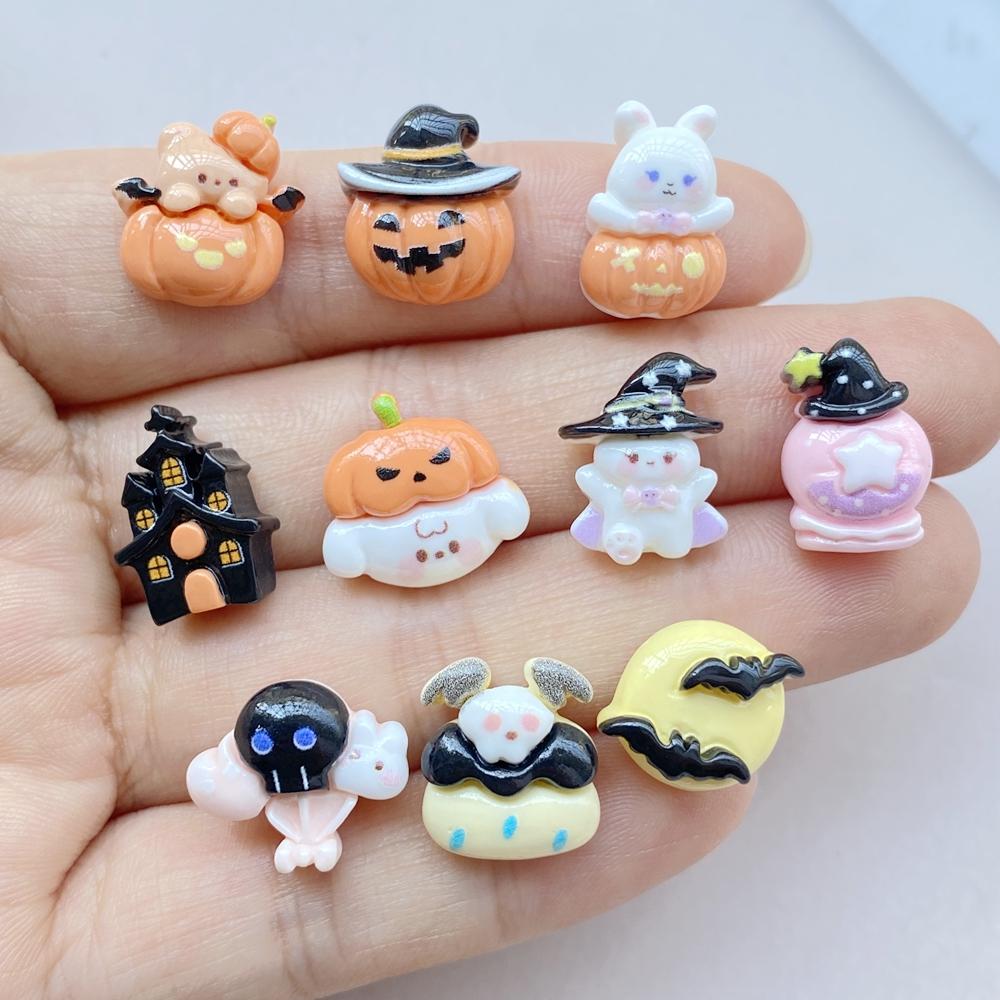 20 Pcs Cute Mini Halloween Bat Pumpkin Flat Back Resin Cabochons Scrapbooking DIY Jewelry Hairpin Craft Decoration Accessorie