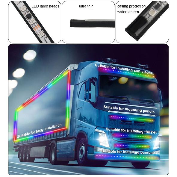 12V/24V Truck Lights Led Strips RGB Ambient Light Brake Warning Driving Lights Bar Colorful Atmosphere Lamp Auto Exterior Parts Neon Lights 4