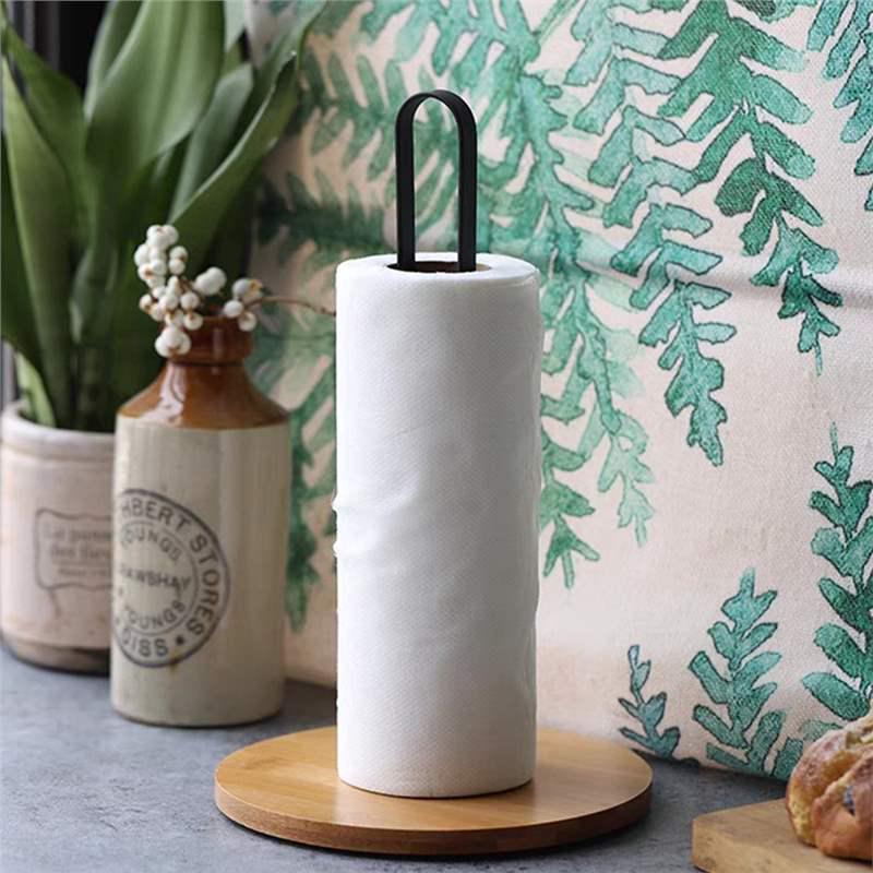 Wrought Iron and Bamboo Kitchen Paper Towel Holder 