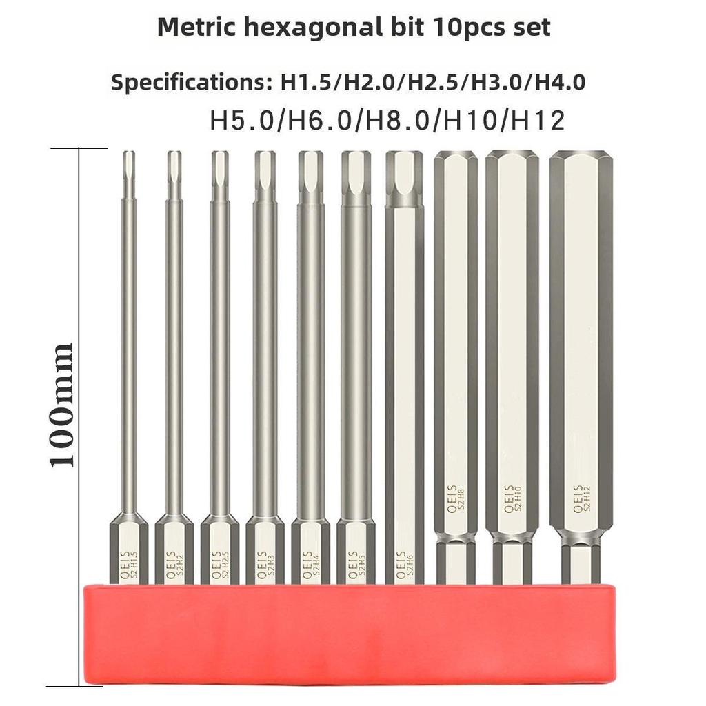 Magnetischer Sechskantschraubendrehersatz aus S2-Stahl mit Kugelkopf und Sechskantgriff für pneumatische/elektrische Schraubendreher.