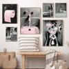 Modern Sexy Woman Bar Girl Drinking Bathroom Canvas Print Picture Poster Fashion Black White Roll Toilet Paper Painting Decor