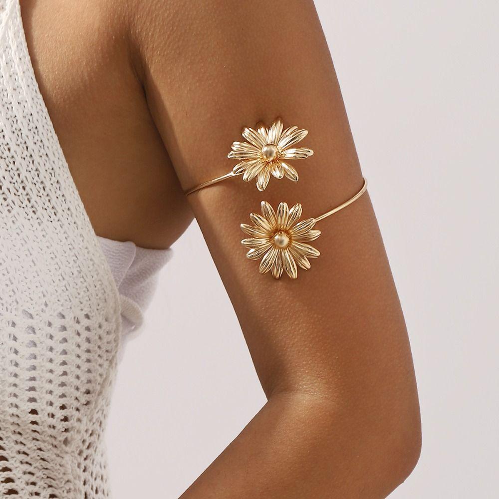 Adjustable Flower Armband Arm Chain Leaf Circle Upper Arm Bracelet Opening Cuff Bracelets  Girls
