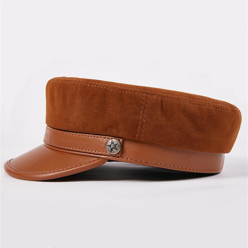 EFei Hochwertige Leder-Damenhüte, einfarbig, flacher Hut, lässige Knochenkappe, Damen-Punk-Hut