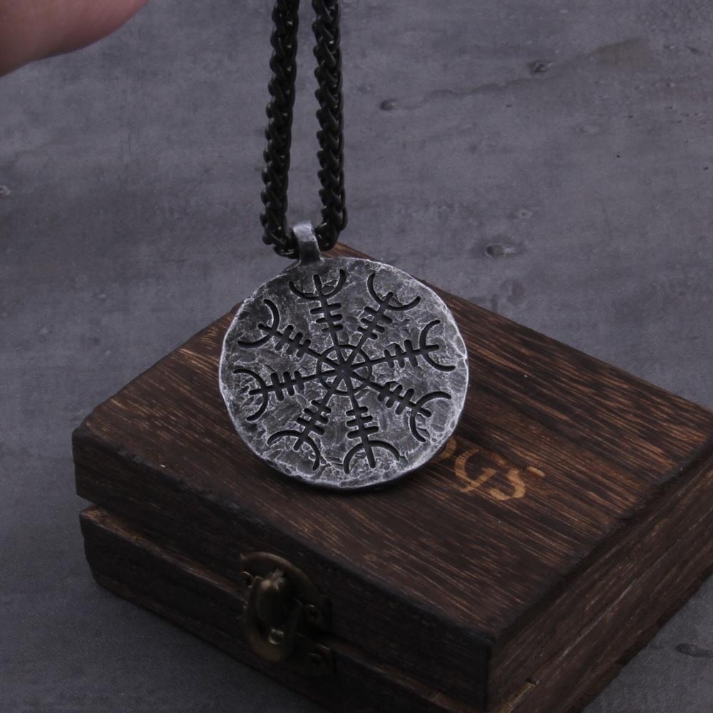 Železná Viking Runová Přívěsek Náhrdelník s Řetízkem z Nerezové Oceli Helma Úcty Vegvisir Dárek pro Muže