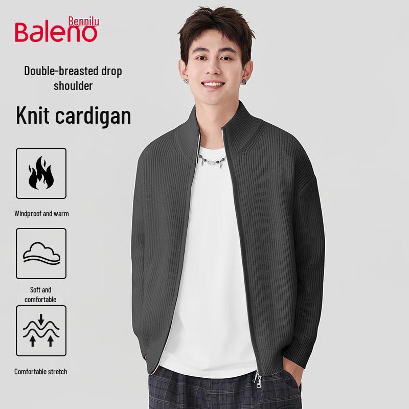 

Baleno Men s Solid Double-Zip Stand Collar Cardigan Sweater M
