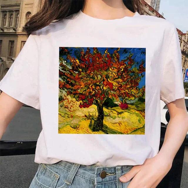 Women Clothes Summer Fashion Trendy Casual TShirt Van Gogh Cat Van Gogh Cat Art Oil Painting Printed T-Shirt Aesthetic Clothes