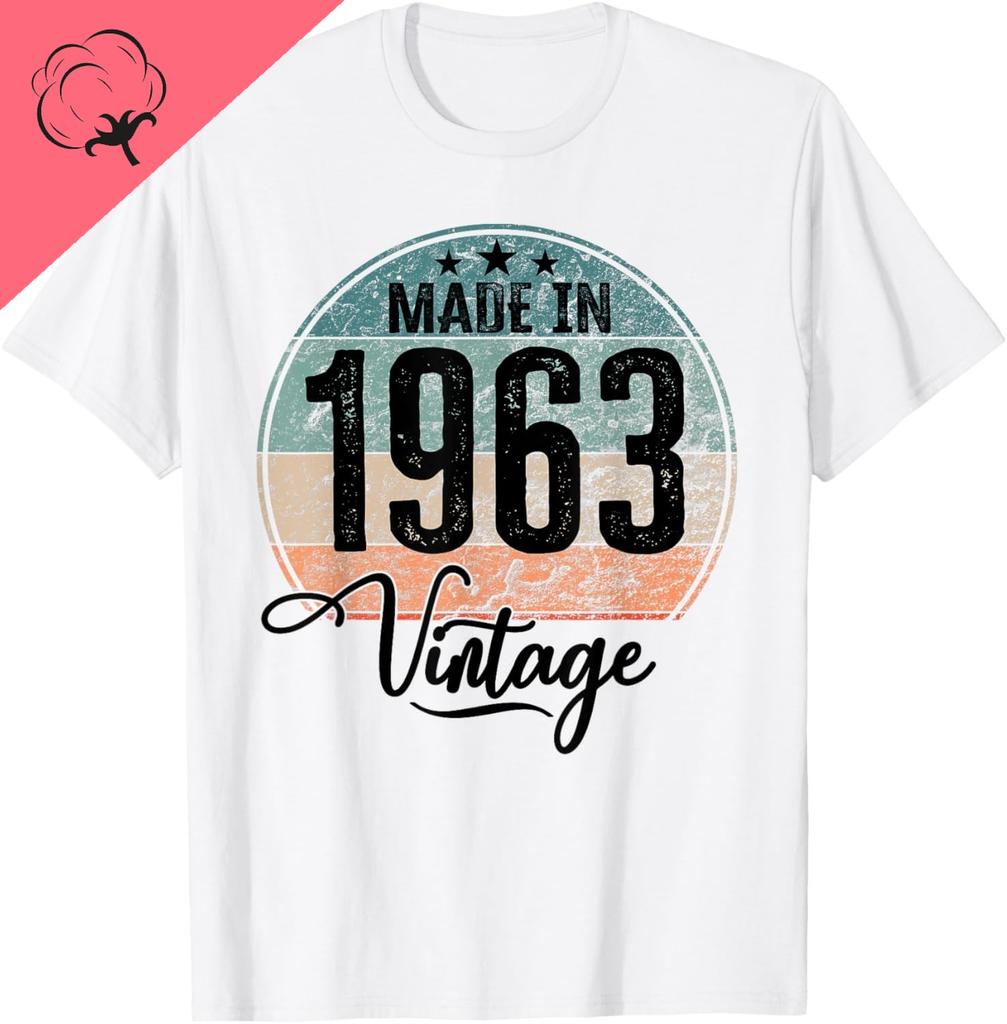 Birthday Vintage Birthday Year 1963 Bday T-Shirt Breathable and Comfortable Men and Women Short Sleeves Cotton Tee