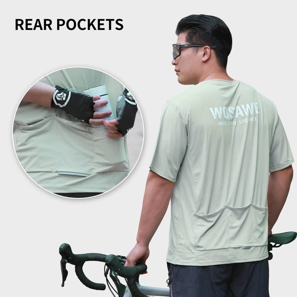 WOSAWE Męska i Damska Koszulka z Krótkim Rękawem na Rower Górski Outdoorowy Jazda na Rowerze Zestaw Spodenek MTB 2 w 1 z Wkładką