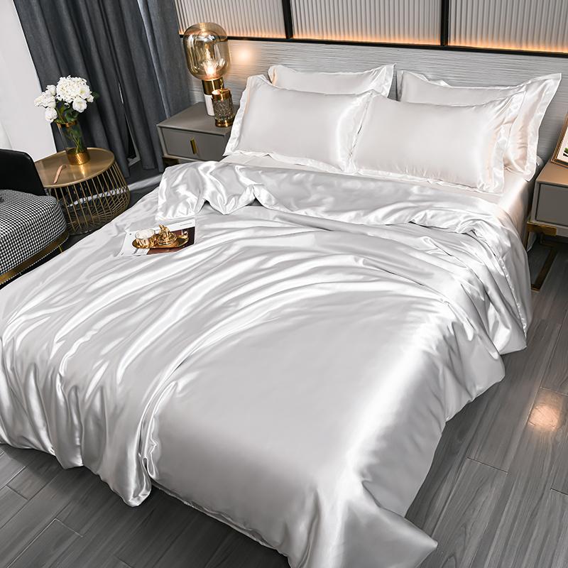 Luxury Mulberry Silky Blending Bedding Set Queen High-end Satin Duvet Cover Set with Sheet Soft Skin Friendly Silky Bedding Sets