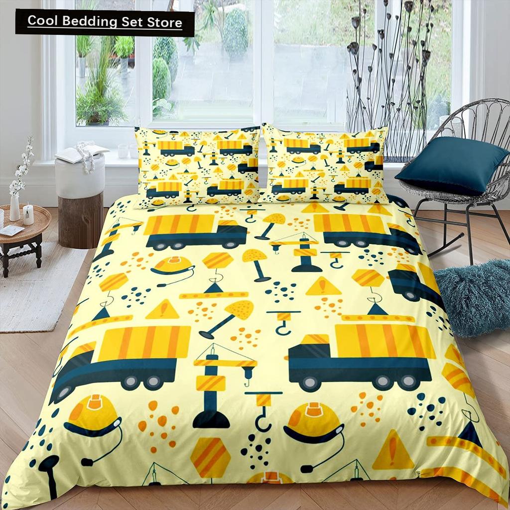 Construction Tractor Truck King Queen Duvet Cover Excavators Crane Bedding Set Vehicle Quilt Cover Polyester Comforter Cover
