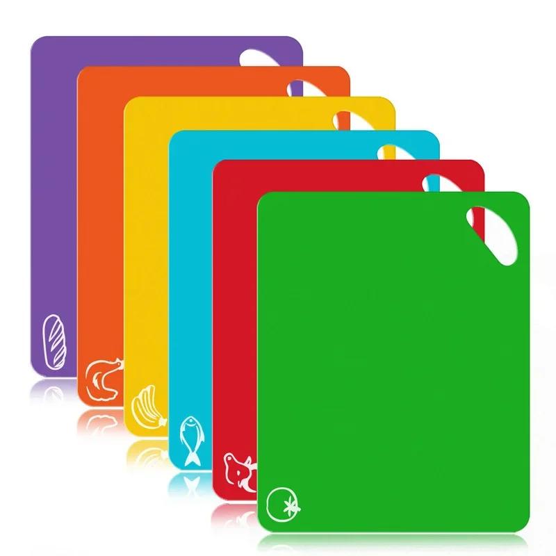 6Pcs Plastic Nonslip Chopping Block Easy To Clean Colorful Cutting Mat Flexible Fruit Vegetable Cutting Board Home Kitchen Tools