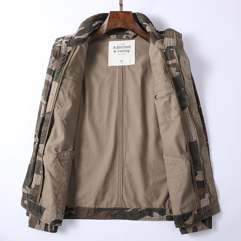 Herren Grün Camouflage Retro Jacke mit Reißverschluss - Lockerer Schnitt, Ideal für Frühling & Herbst