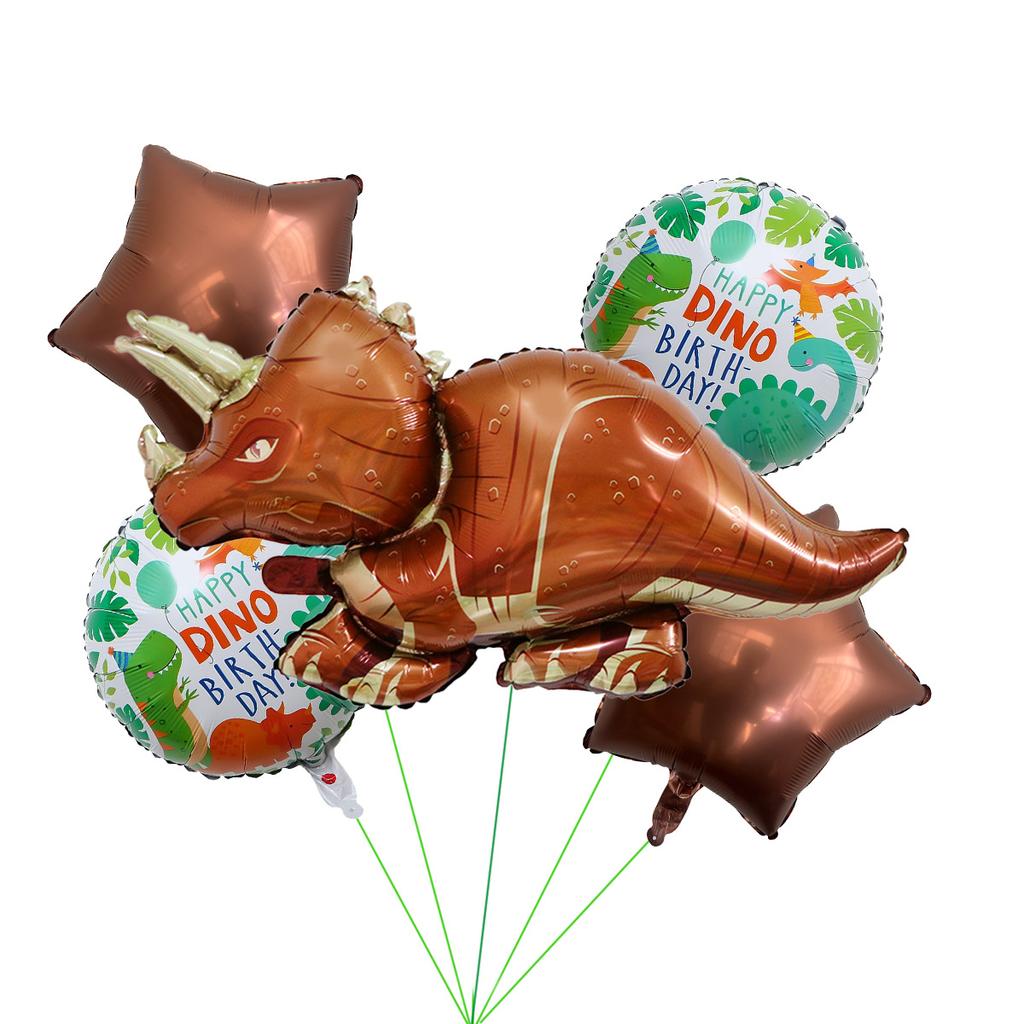 5-Piece Dinosaur Aluminum Film Balloon Set Birthday Hat Dinosaur Tyrannosaurus Rex Children'S Birthday Party Decorative Balloon