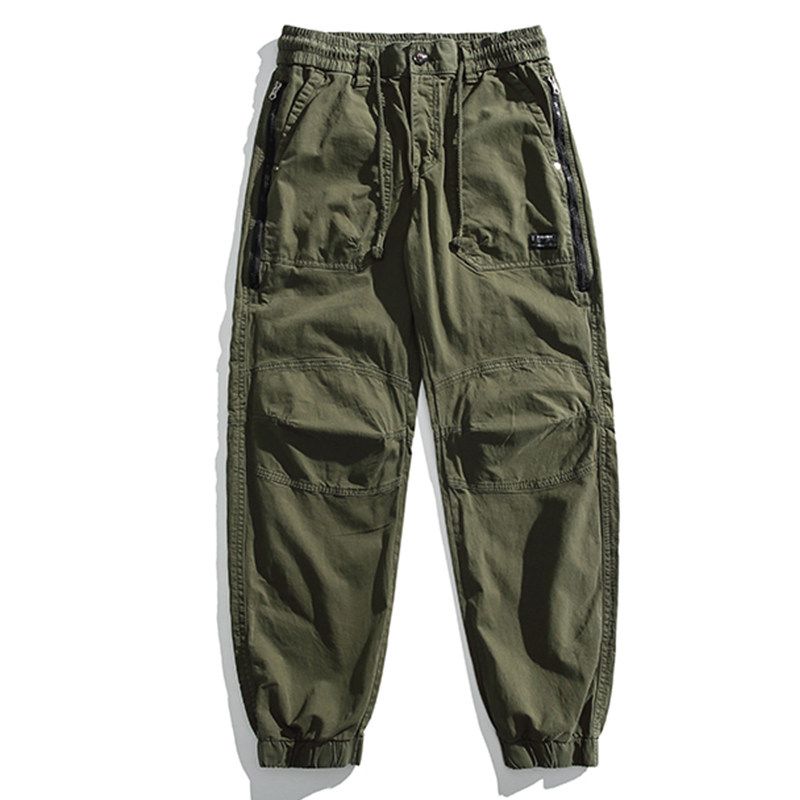 Spring and Autumn Men's Fashion Brand Retro Loose Multi-pockets Drawstring Top Overalls Washed Pure Cotton All-Match Sports Casual Trousers