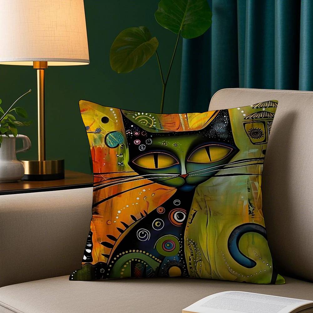 Classico Gatto Picasso Federa per Cuscino ad Olio Peluche Corto Stampa Federa per Cuscino Quadrata Cuscini Decorativi per Divano Arredamento Casa