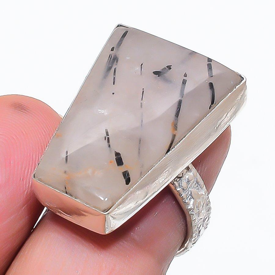 Black Rutile Gemstone 925 Sterling Silver Jewelry Ring Size 7