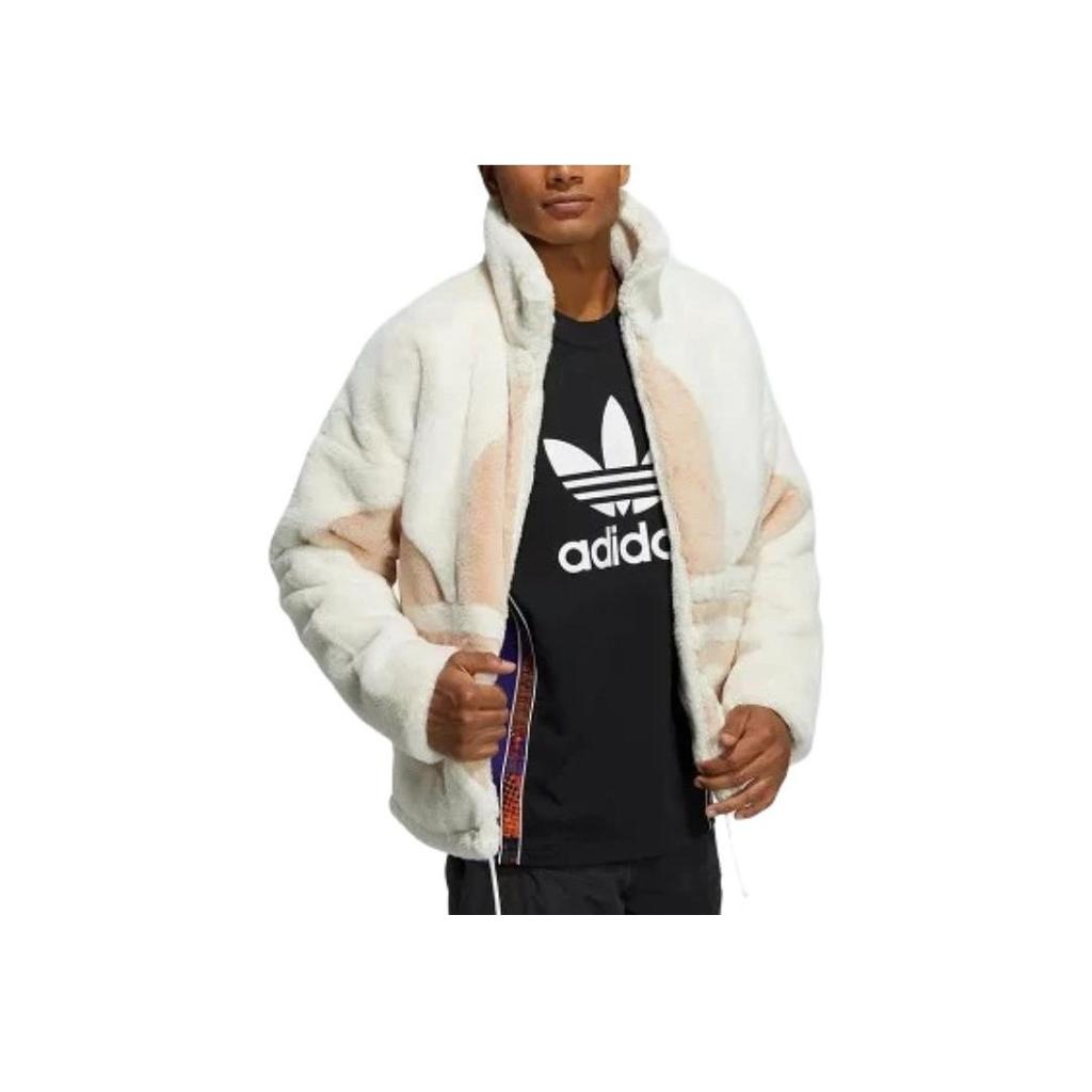 adidas Originals Športová bunda s veľkým logom a stojačikom Unisex Bundy Ružová Biela HC0324