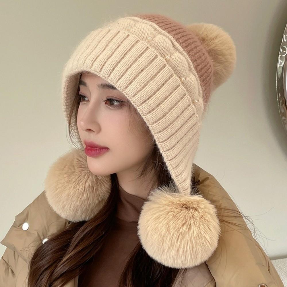 Knitted Plush Beanie Hat Windproof Ear Protection Hat Fashion Woolen Knitted Cap Daily