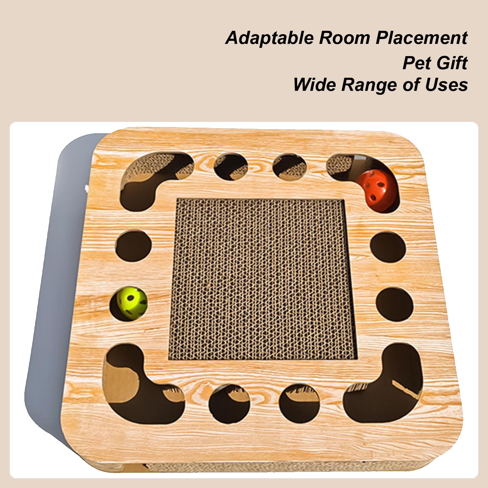 

Cat Scratch Pad Cardboard Scratcher Interactive Pet Scratch Toy with 2 Bell Balls Track for Indoor Play Protecting Furniture CN