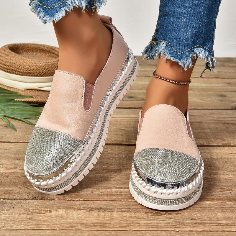 Sommer-Sneakers Sportschuhe für Damen Plateau-Einzelschuhe Strass Bequeme flache Schuhe Weibliche Plateau-vulkanisierte Schuhe