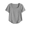 New Fishbone Summer Women's Short Sleeve Front Shoulder Pure Desire Irregular Short Bottom Shirt Top T-Shirt Women