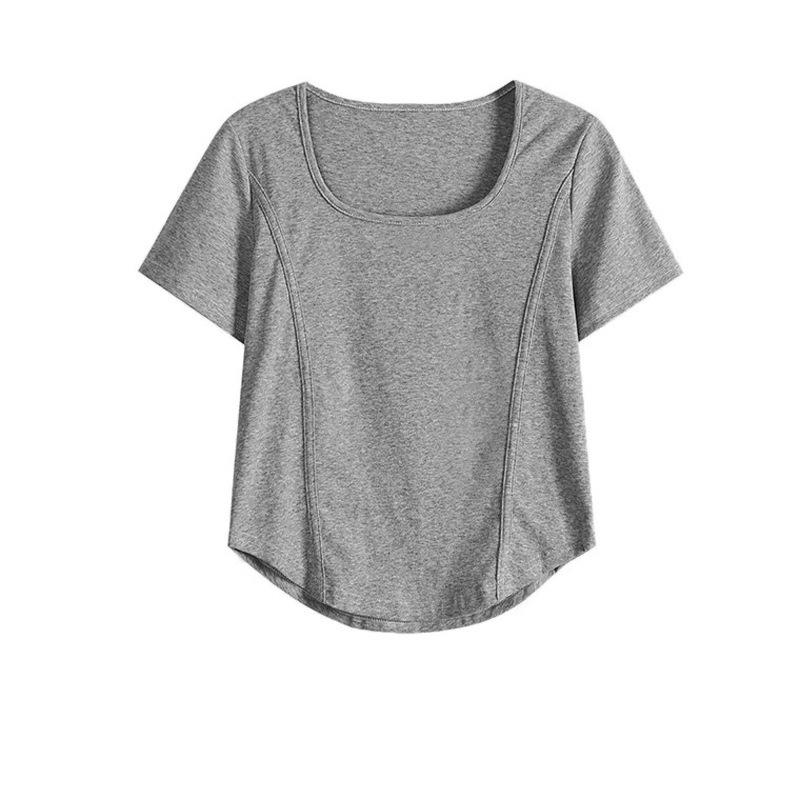 New Fishbone Summer Women's Short Sleeve Front Shoulder Pure Desire Irregular Short Bottom Shirt Top T-Shirt Women
