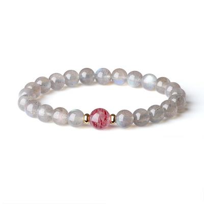 Labradorite Strawberry Quartz Wish Fulfillment Good Luck Healing Power Stone Bracelet Prayer Bracelet Prayer Beads for Women [Coai]