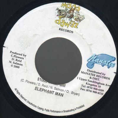 Disco de 7 polegadas ELEPHANT MAN - Nota de 1000 Dólares NENHUM Madd Dawgz Reco 2000 Jamaica Reggae, Ska & Dub Usado