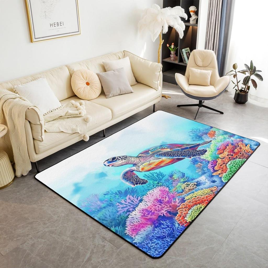 Ocean Themed Living Room Rugs for Bedroom Area Rug Octopus Decor Carpet for Boys Girls Teens Tentacles Indoor Floor Mat Black