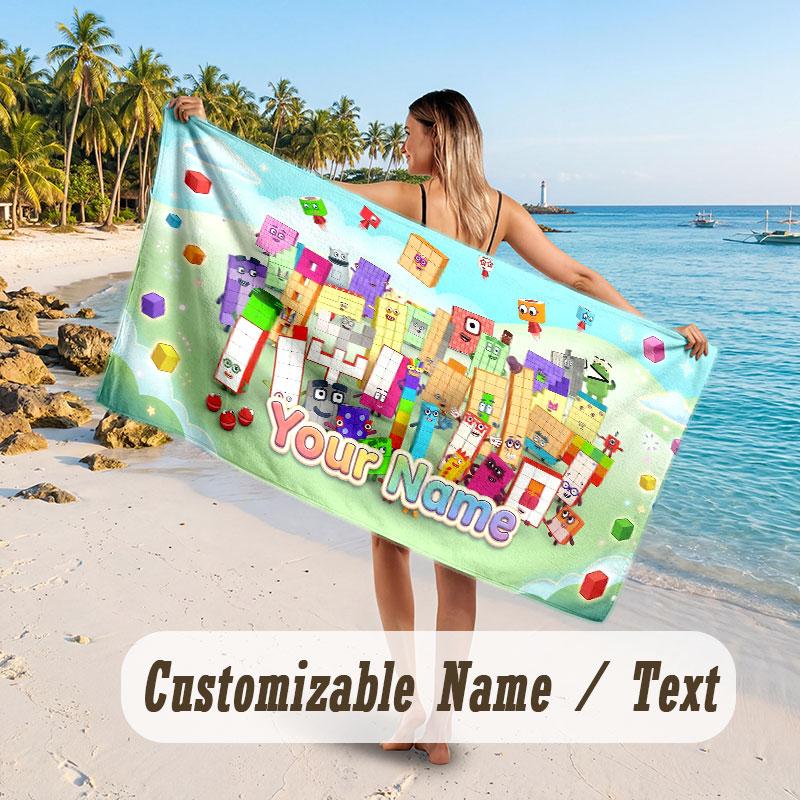 Personalized Beach Towel,Numberblocks Custom Printed Name Text, Super Absorbent Towel For Beach Vacation