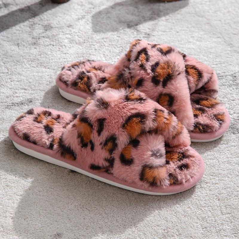 Leopardenmuster Zehenfreie Fellpantoffeln - Gemütliches Herbst- & Winter-Damen-Hausschuhwerk