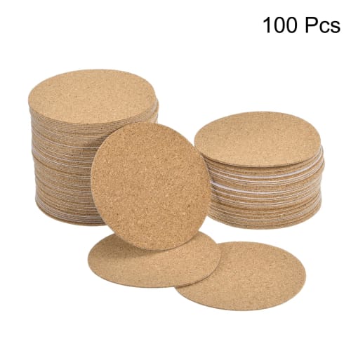 Uxcell 80mm (3.15 Inch) Round Coasters, 1mm Thick Cork Cup Mats, Self-Adhesive, Pack of 100
