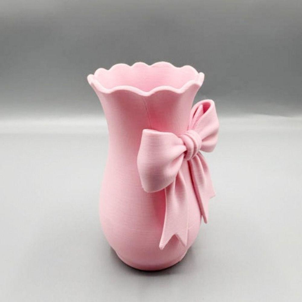 Twisted Design Pink Bow Flower Vases 3D Printed Decorative Vase Office Tabletop Ornaments