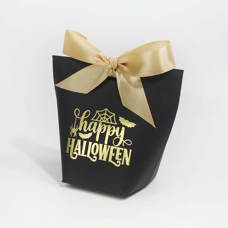 

WTEMPO Счастливого Хэллоуина Подарочные коробки с принтом летучей мыши/паука/паутины с ленточным бантом, декор для вечеринки, сувениры, коробки для угощений для хранения и дарения деликатных предметов 50pcs золотой