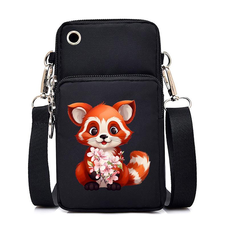 Cherry Blossoms Animal Raccoon Cartoon Printed Messenger Bag Multi-Function Mobile Phone Bag