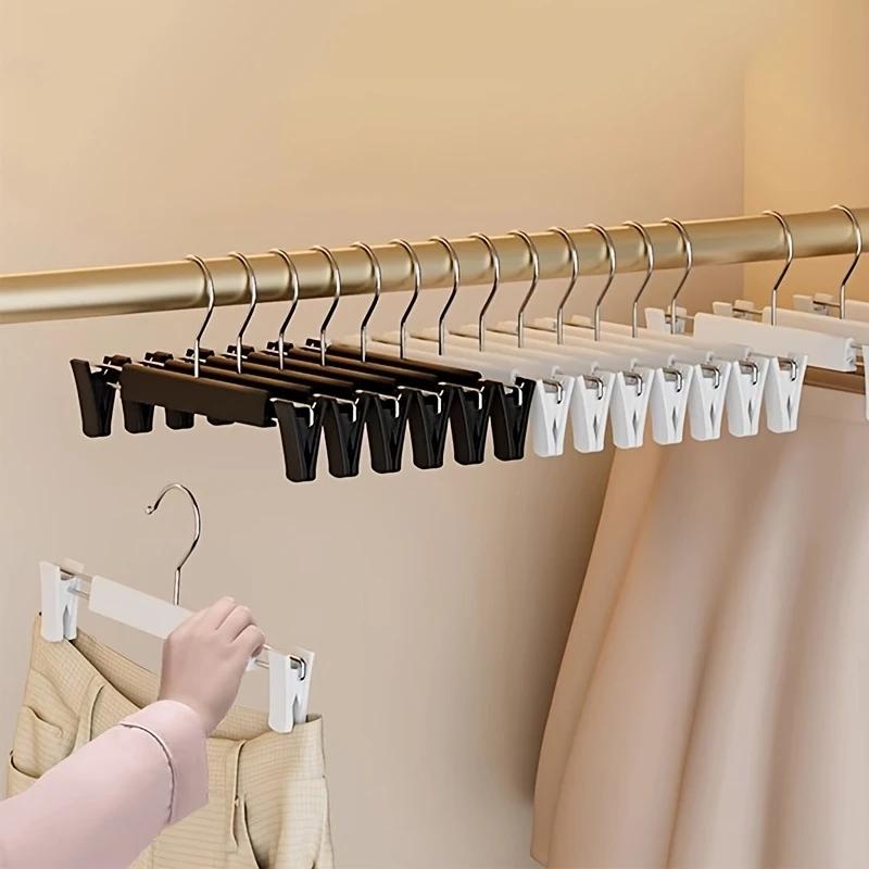 10Pcs Clothes Pants Hangers, Space-Saving Skirt Holders, Adjustable Clips, Trouser Hangers, Clothes Coat Garment Jeans Hangers