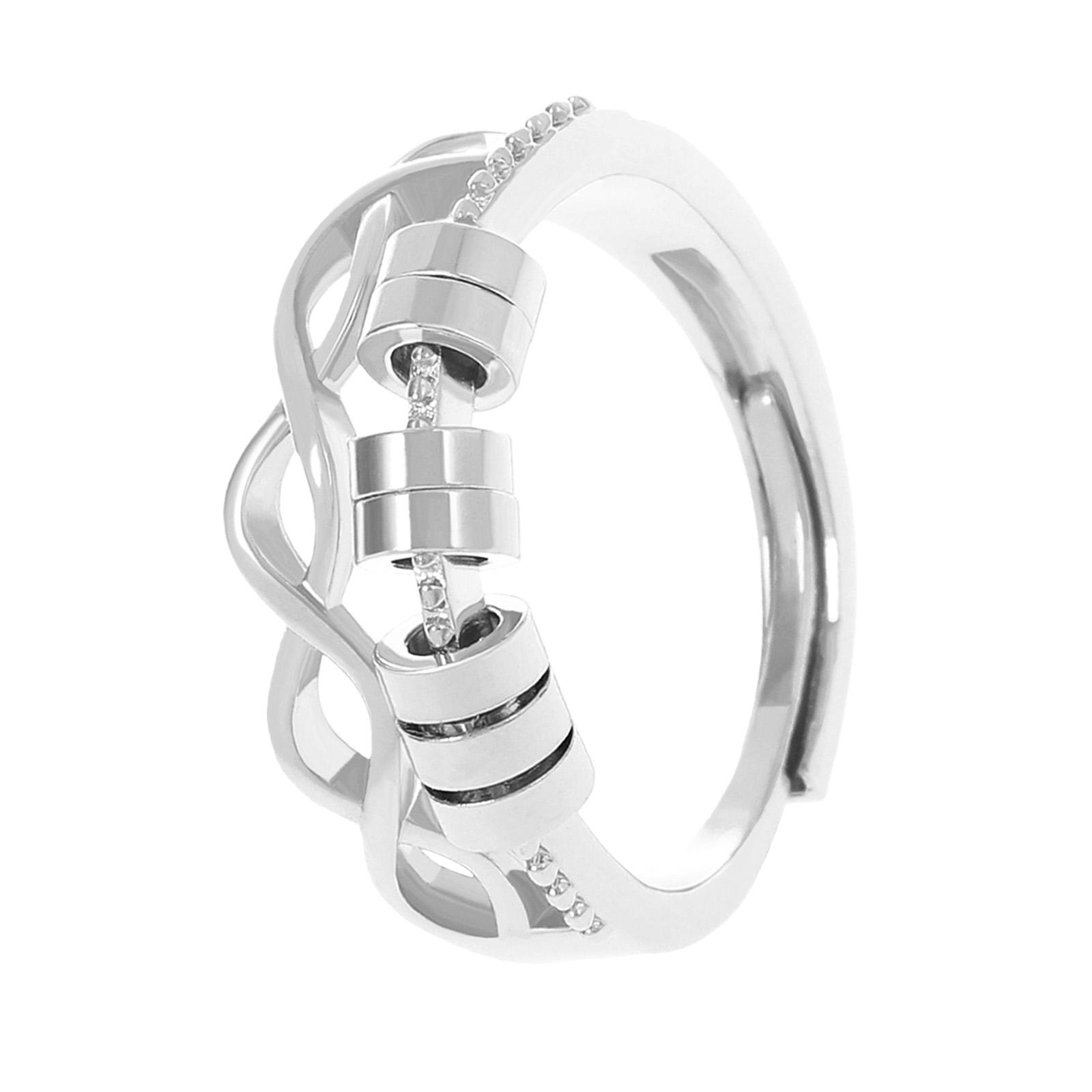 

Girls Fashion Open Spinner Ring with Rotating Beads for Anxiety Relief Adjustable Size Daily Jewelry Open Ring