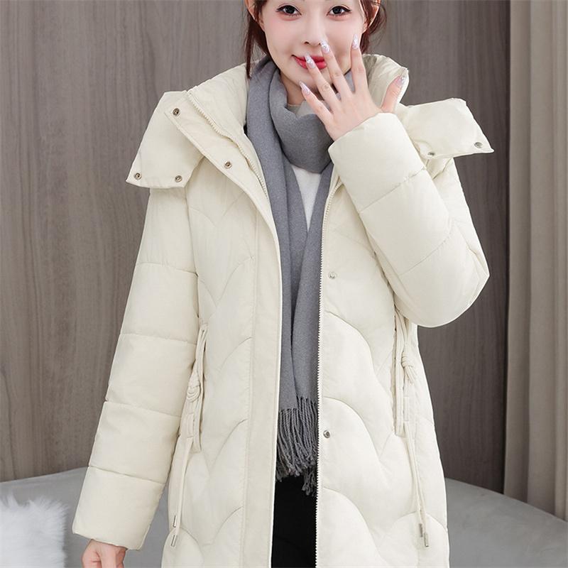 Winter Women's Thick And Warm Mid To Long Hooded Cotton Jacket M-3XL