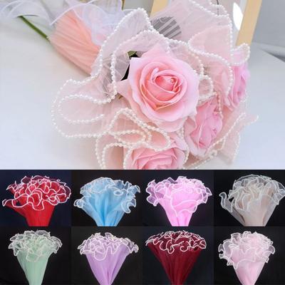 Pearl Lace Flower Wrapping Cloth Handmade Bouquet Wave Yarn Gift Wrapping Mesh 28cmx4Yards Romomatic Roll