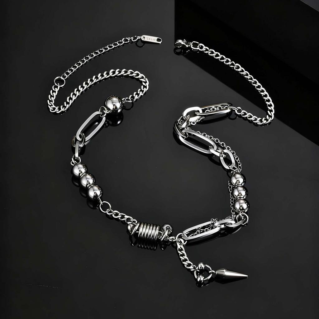 Hip-Hop Punk Rivet Pendant Necklace for Man, Stainless Steel Splicing Clavicle Chain Necklace, Fashion Jewelry Accessories