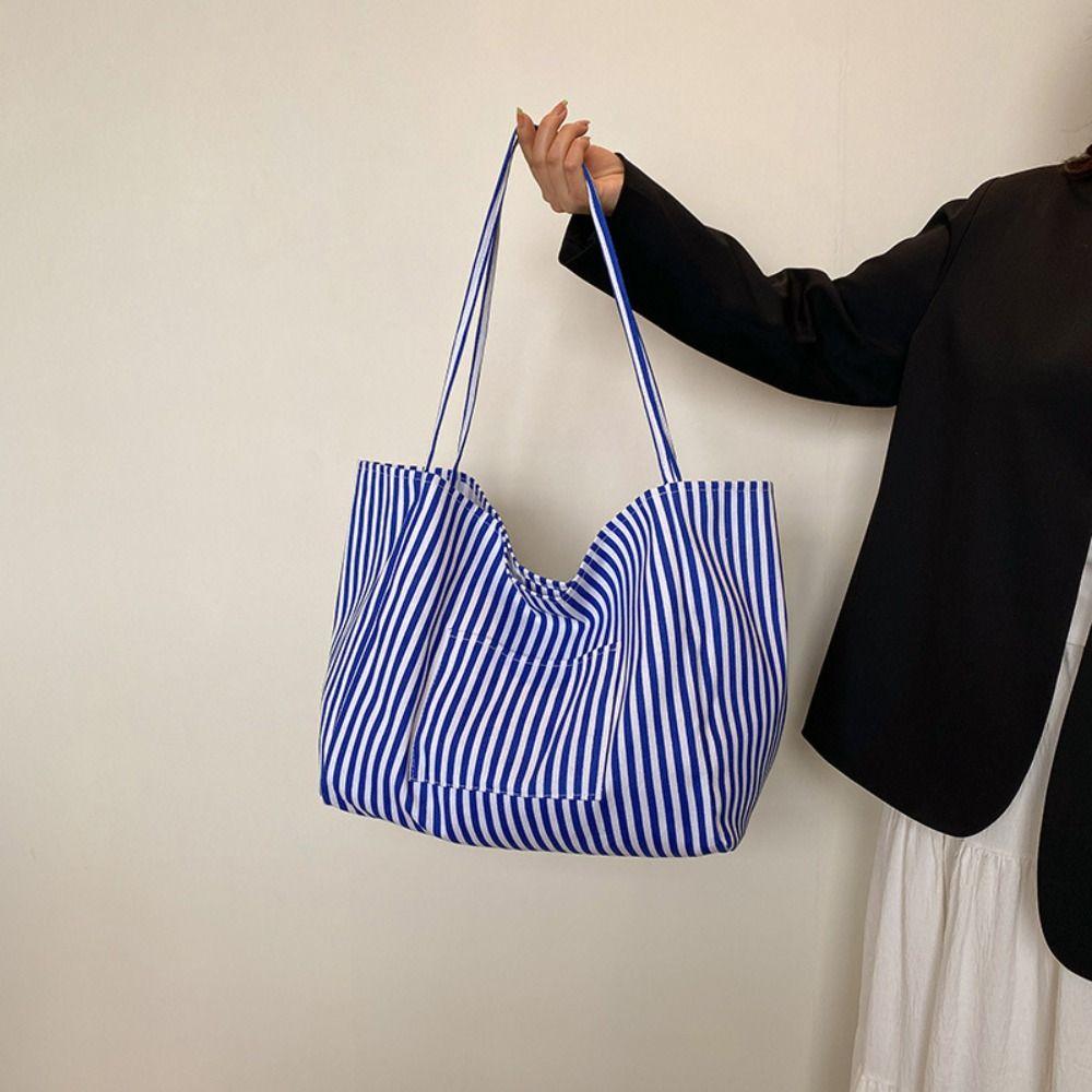 Lightweight Striped Tote Bags Classic Design Shopping Bag Fashion Striped Shoulder Bag  Handbag