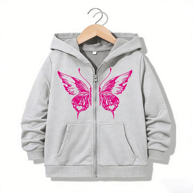 Sudadera con capucha y cremallera de moda para niños, sudaderas casuales divertidas con letras de mariposa, chaquetas para niños y niñas, sudaderas con cremallera, ropa para niños