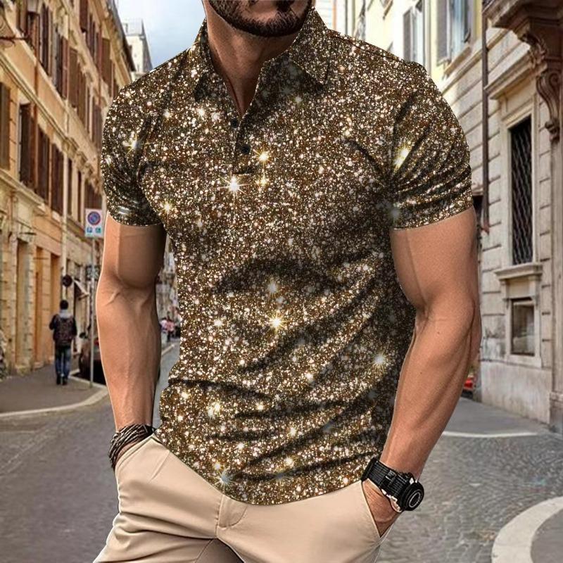 Men's POLO Printed Button Casual T-shirt Top